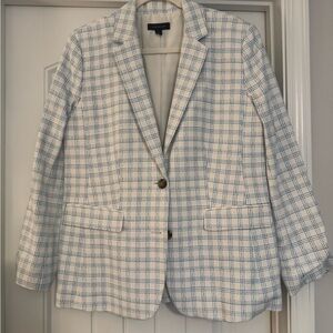 Ann Taylor Blue and White Checkered Blazer
